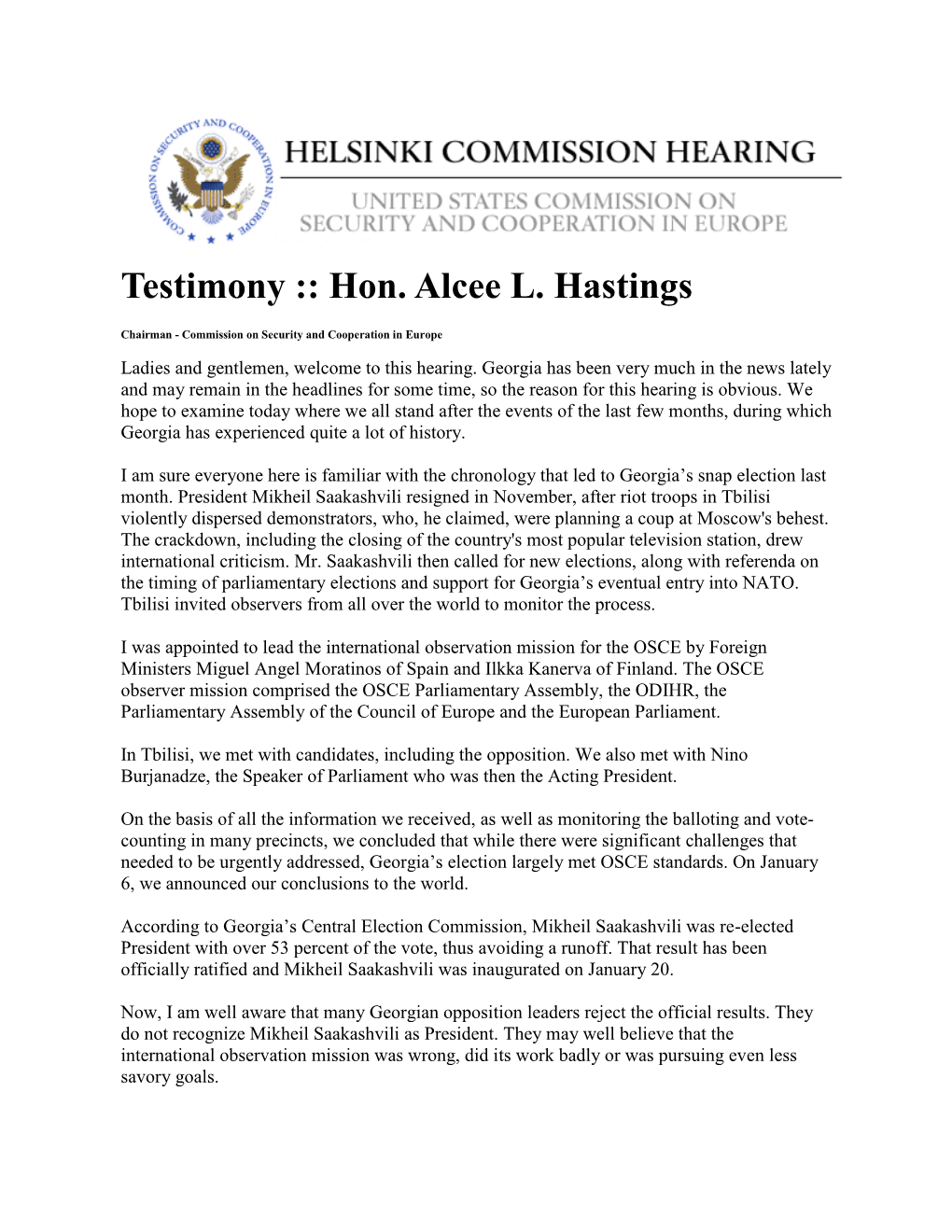Testimony :: Hon. Alcee L. Hastings