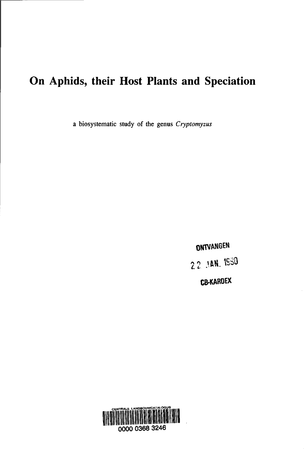 On Aphids, Their Host Plants and Speciation