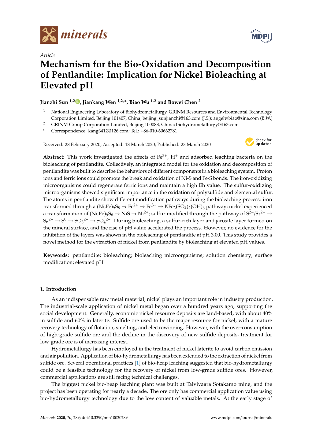 Mechanism for the Bio-Oxidation and Decomposition of Pentlandite: Implication for Nickel Bioleaching at Elevated Ph