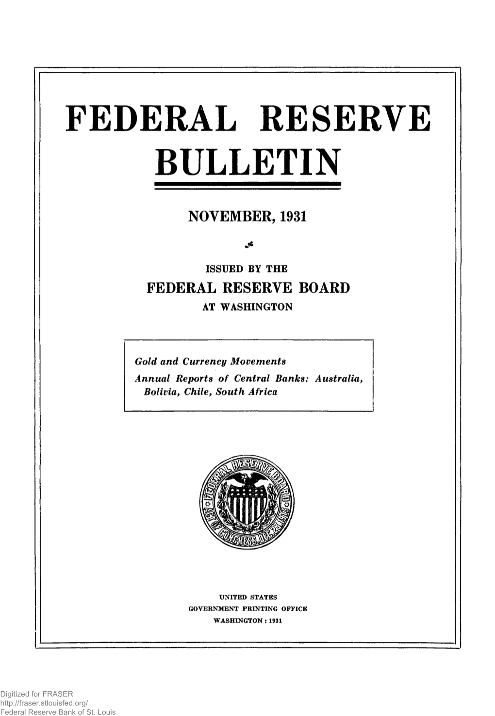 Federal Reserve Bulletin November 1931