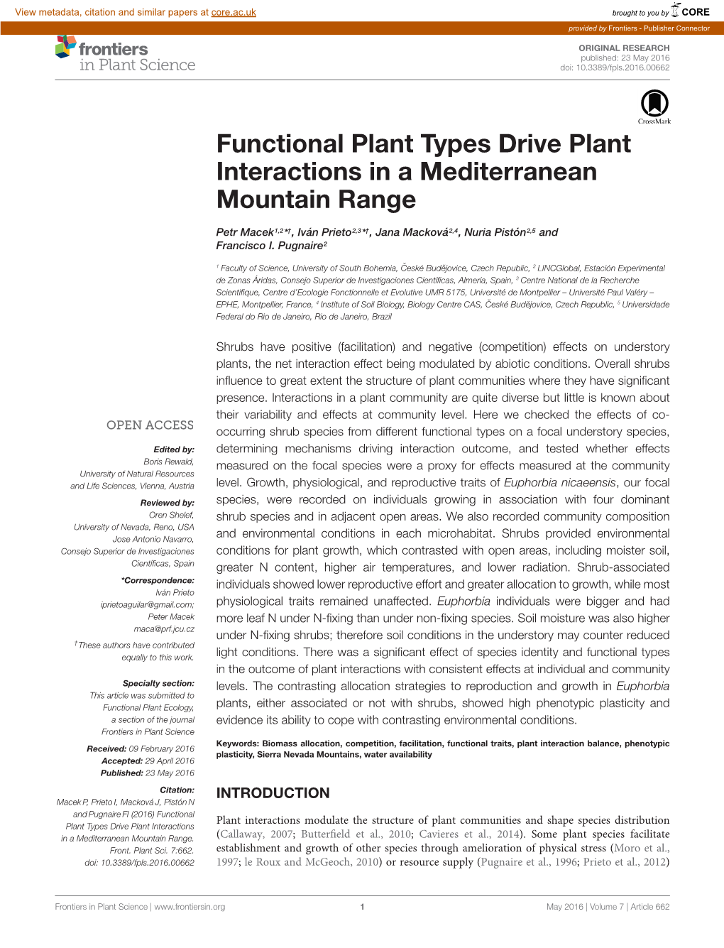 Functional Plant Types Drive Plant Interactions in a Mediterranean Mountain Range