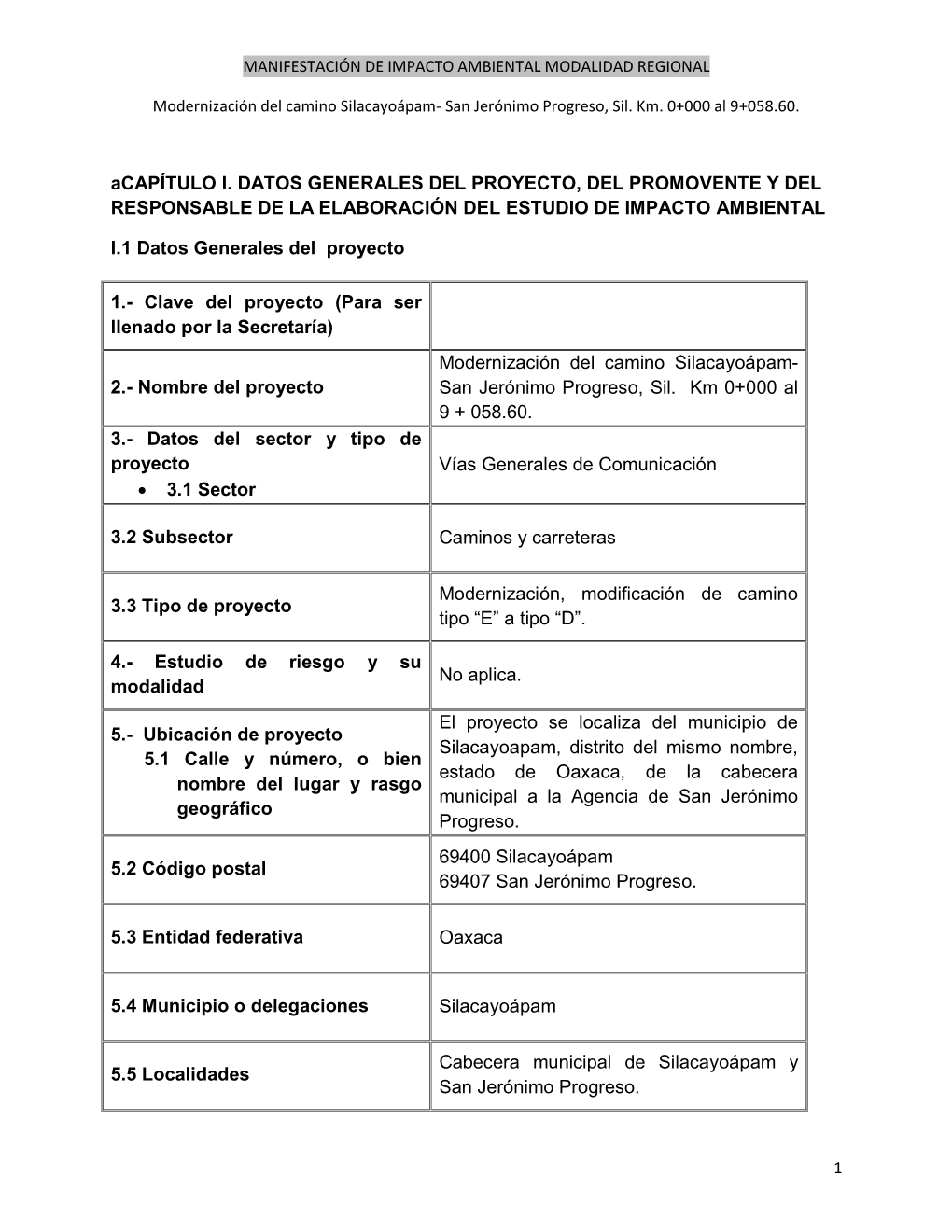 San Jerónimo Progreso, Sil. Km. 0+000 Al 9+058.60. 1