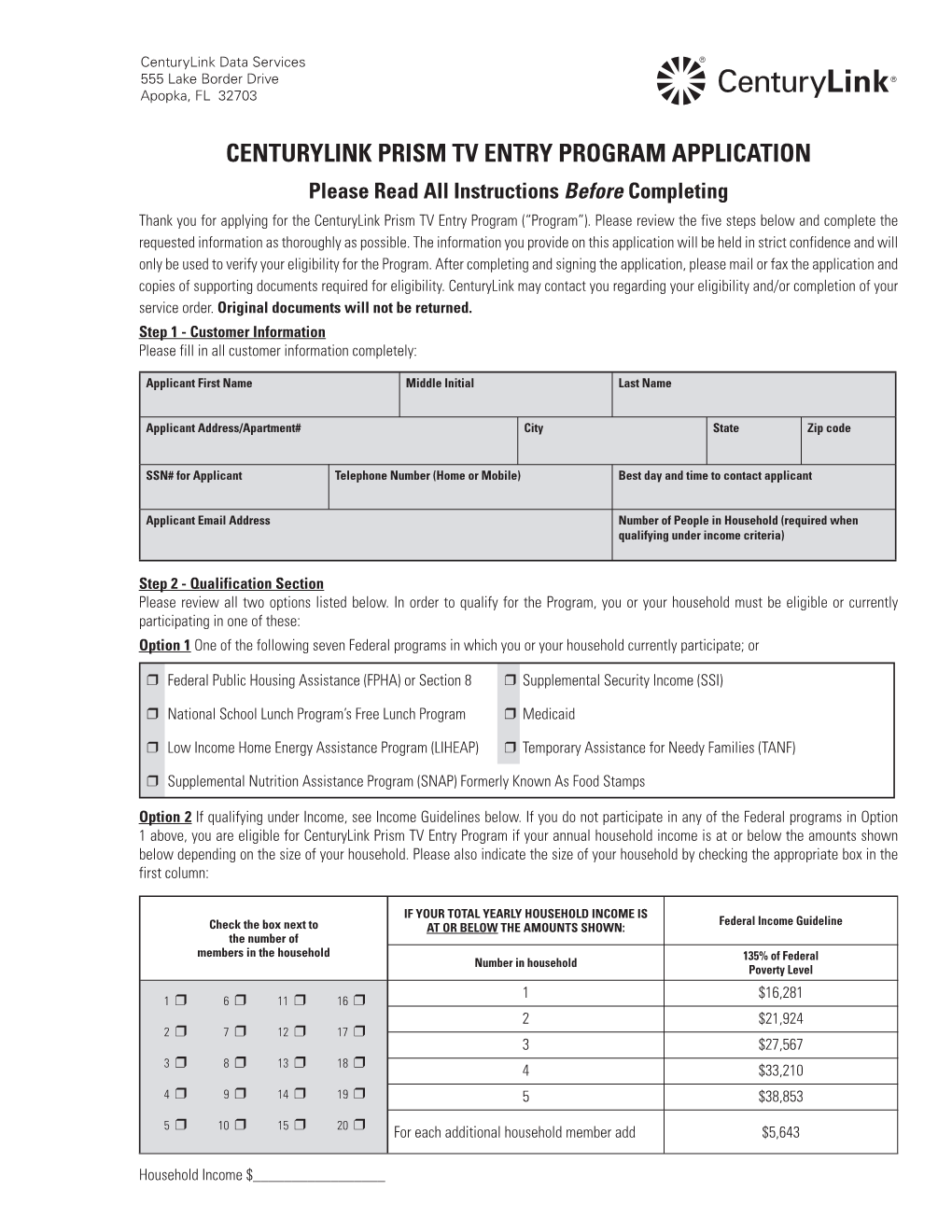 Centurylink Prism Tv Entry Program Application