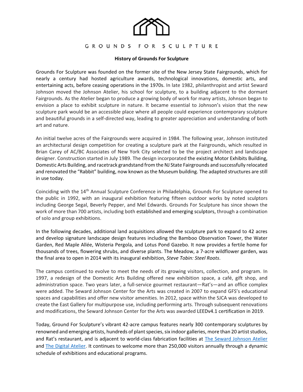 History of Grounds for Sculpture Grounds for Sculpture Was Founded on the Former Site of the New Jersey State Fairgrounds, Which