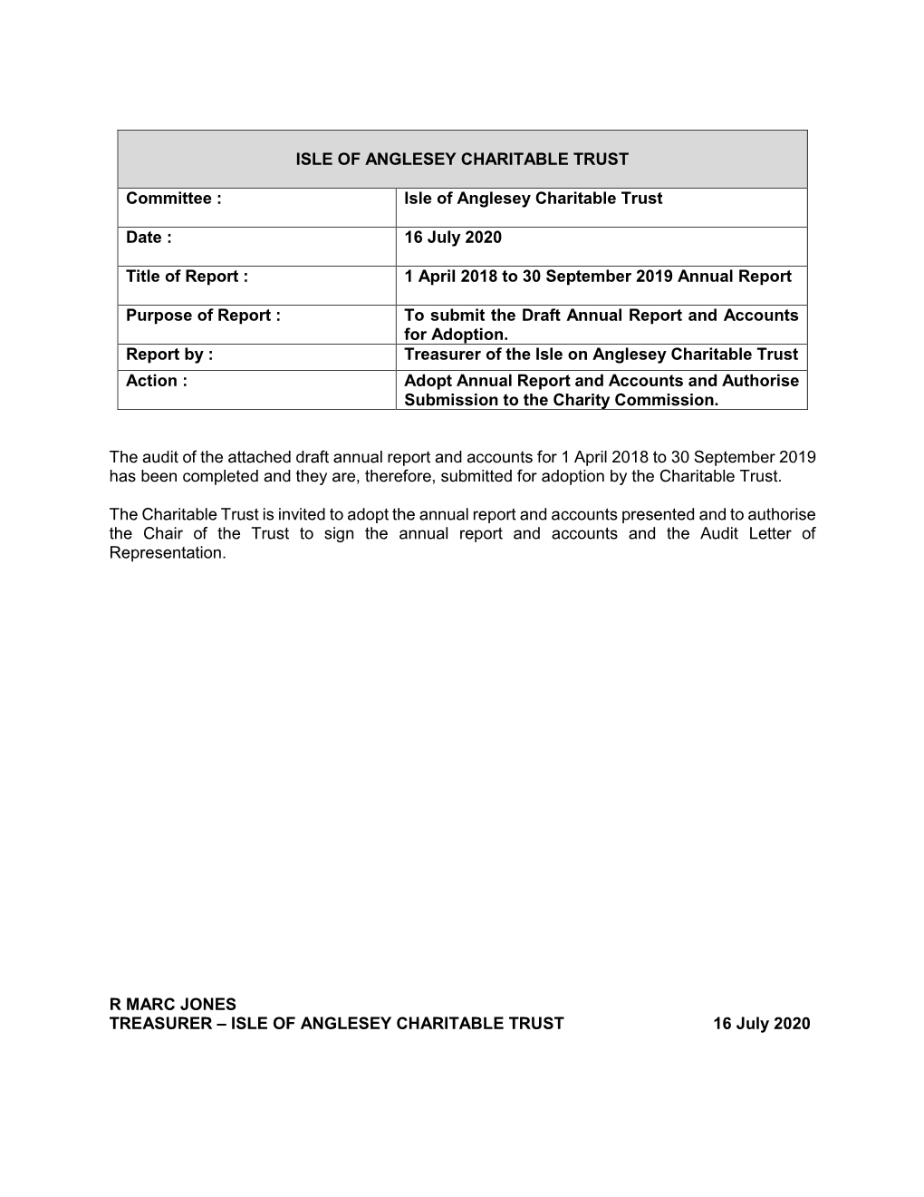 Isle of Anglesey Charitable Trust Date