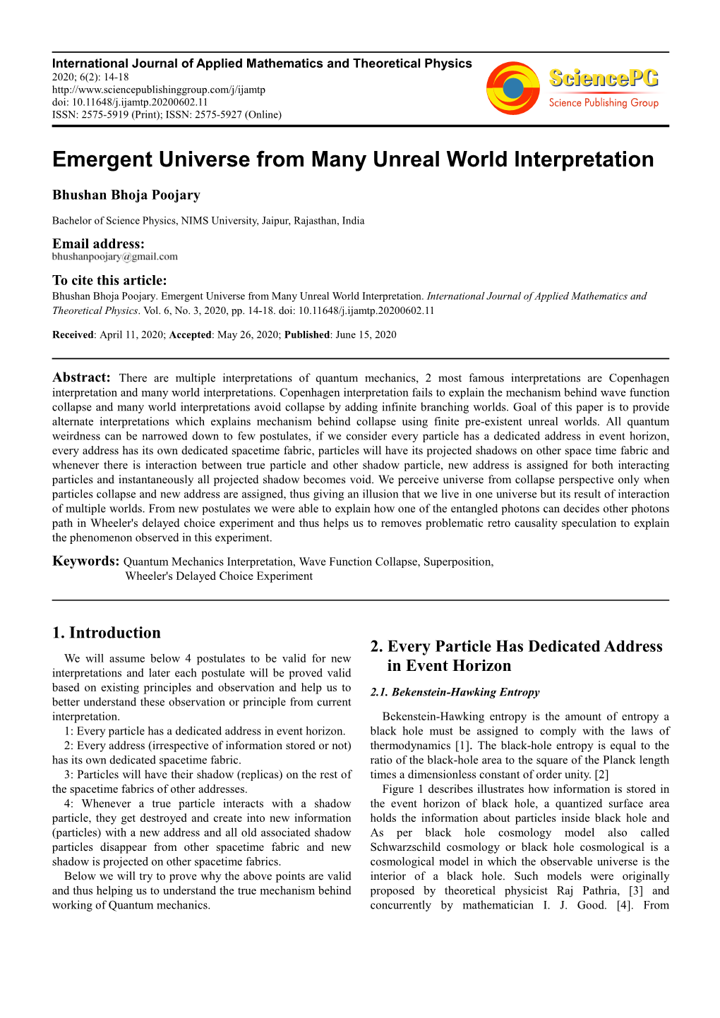 Emergent Universe from Many Unreal World Interpretation