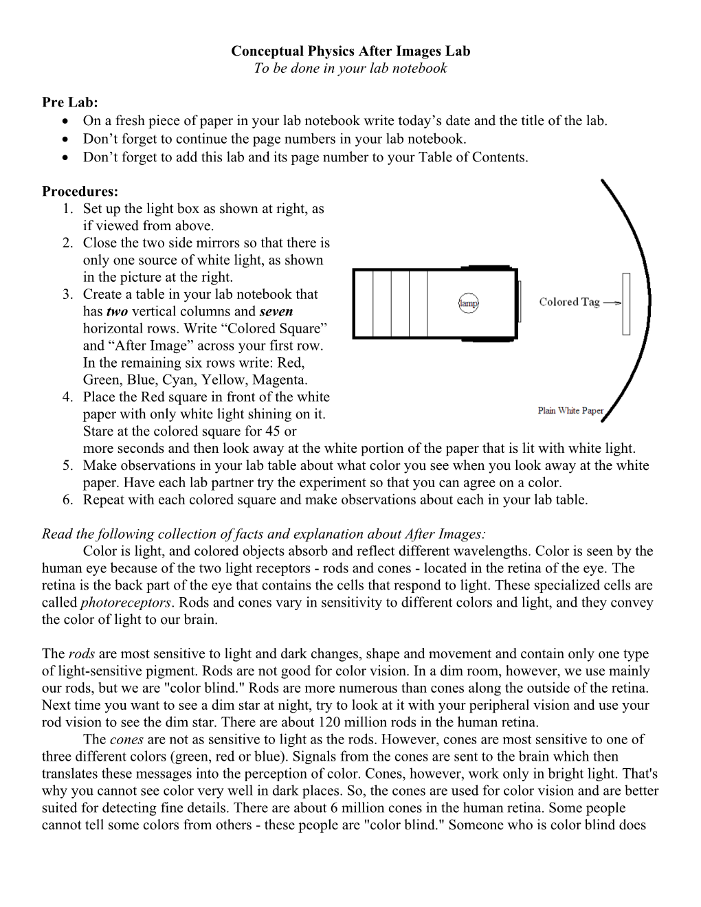 Conceptual Physics After Images Lab