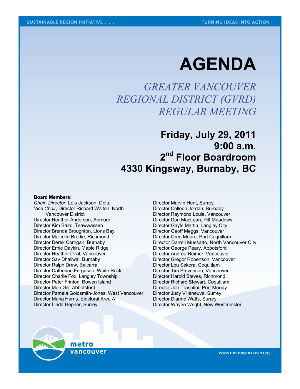 GVRD Board Meeting Agenda Package