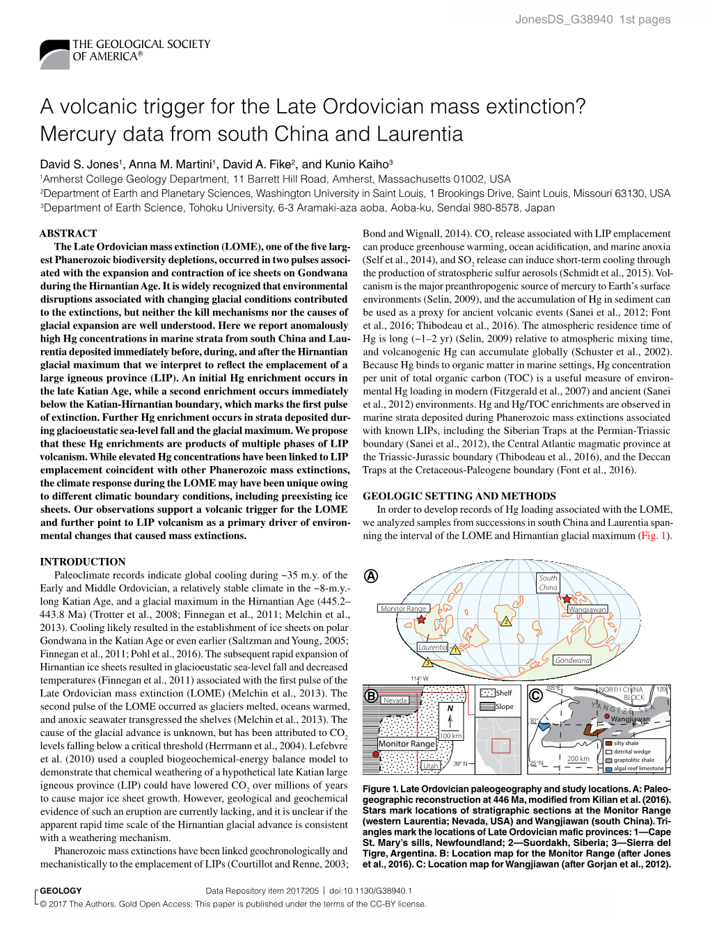 A Volcanic Trigger for the Late Ordovician Mass Extinction? Mercury Data from South China and Laurentia