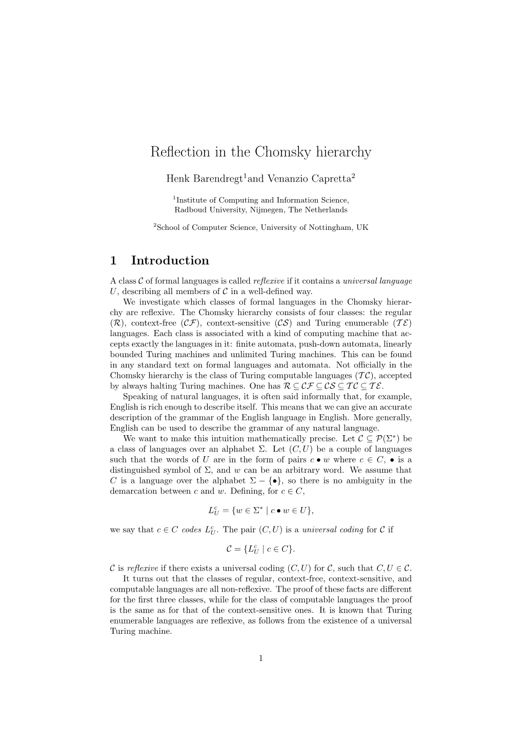 Reflection in the Chomsky Hierarchy