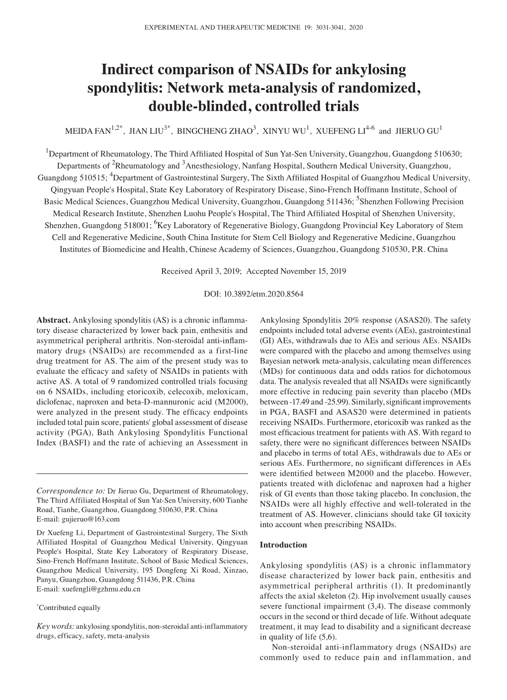 Indirect Comparison of Nsaids for Ankylosing Spondylitis: Network Meta‑Analysis of Randomized, Double‑Blinded, Controlled Trials