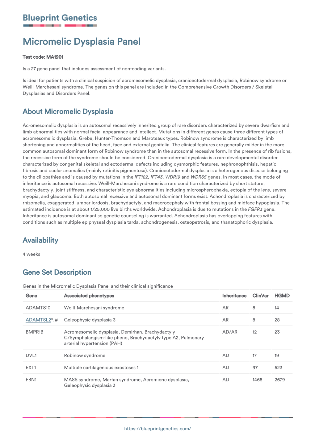 Blueprint Genetics Micromelic Dysplasia Panel