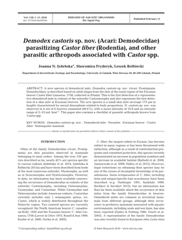 Demodex Castoris Sp. Nov.(Acari: Demodecidae) Parasitizing Castor