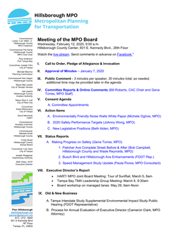 Meeting of the MPO Board Hillsborough County MPO Chairman Wednesday, February 12, 2020, 9:00 A.M