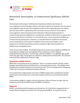 Monoclonal Gammopathy of Undetermined Significance (MGUS) Facts