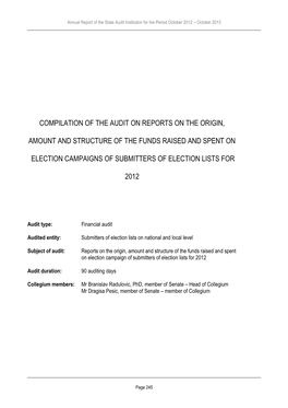 Compilation of the Audit on Reports on the Origin, Amount and Structure