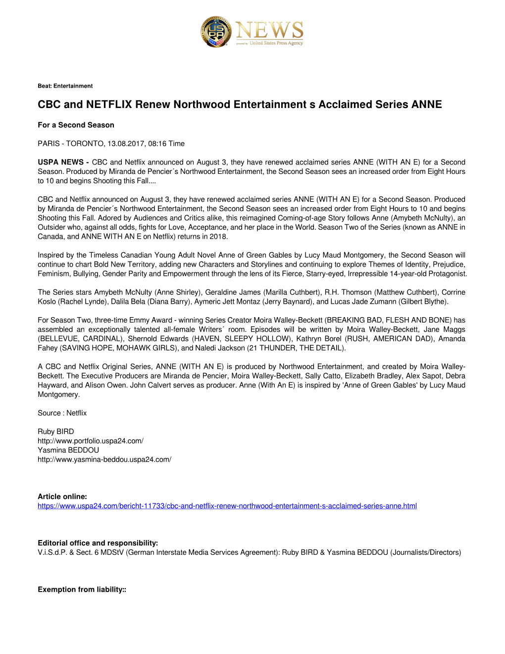 CBC and NETFLIX Renew Northwood Entertainment S Acclaimed Series ANNE