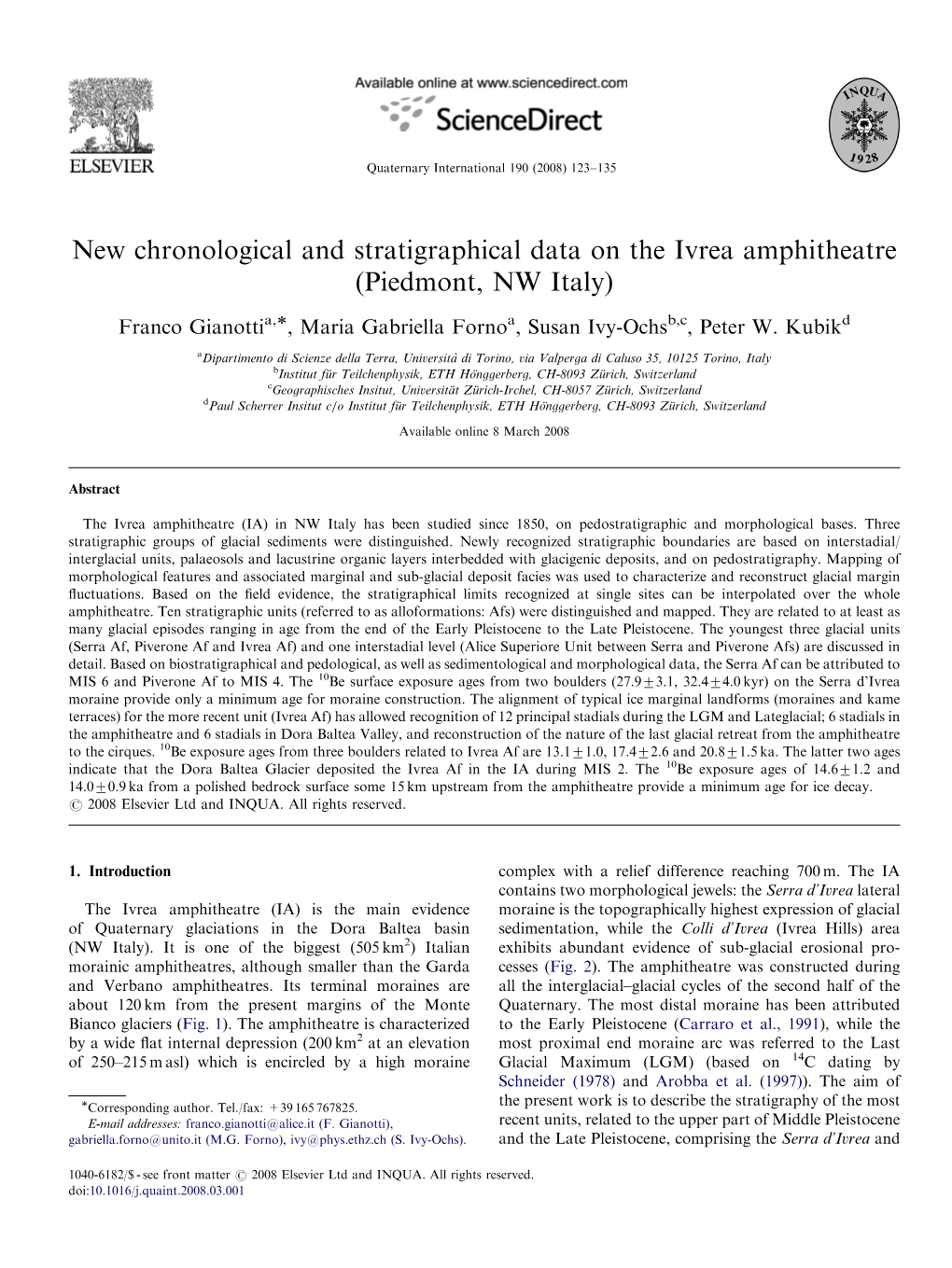 New Chronological and Stratigraphical Data on the Ivrea Amphitheatre (Piedmont, NW Italy)