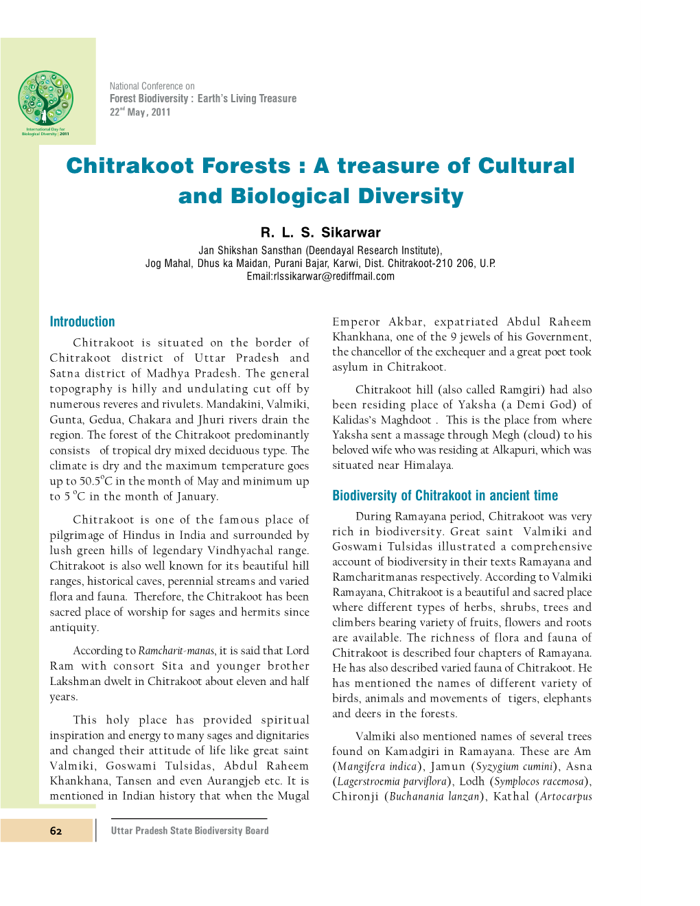 Chitrakoot Forests : a Treasure of Cultural and Biological Diversity