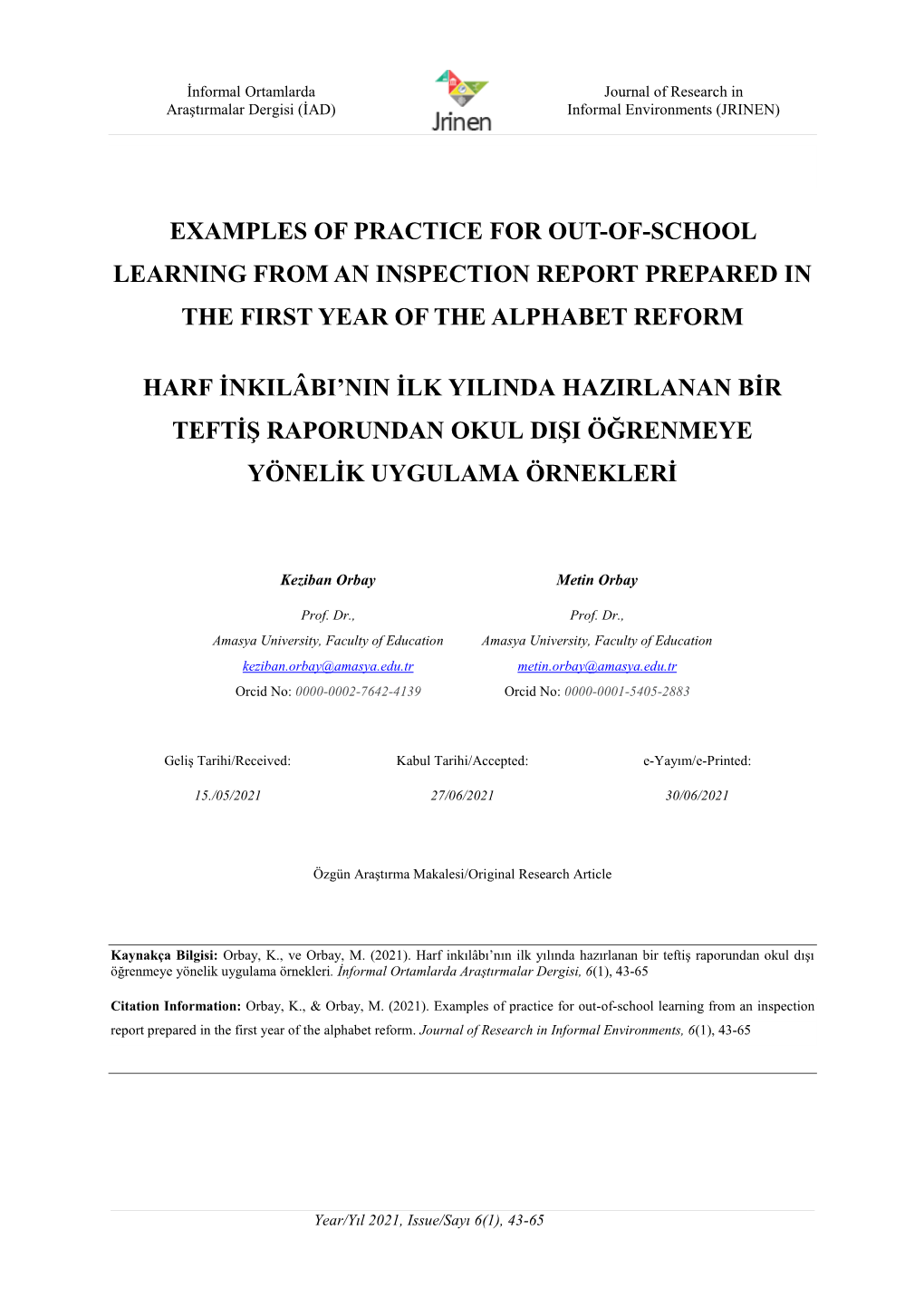 Examples of Practice for Out-Of-School Learning from an Inspection Report Prepared in the First Year of the Alphabet Reform