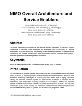 NIMO Overall Architecture and Service Enablers