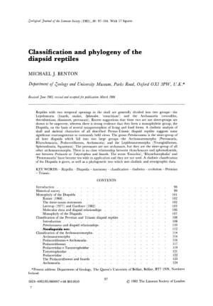 Classification and Phylogeny of the Diapsid Reptiles