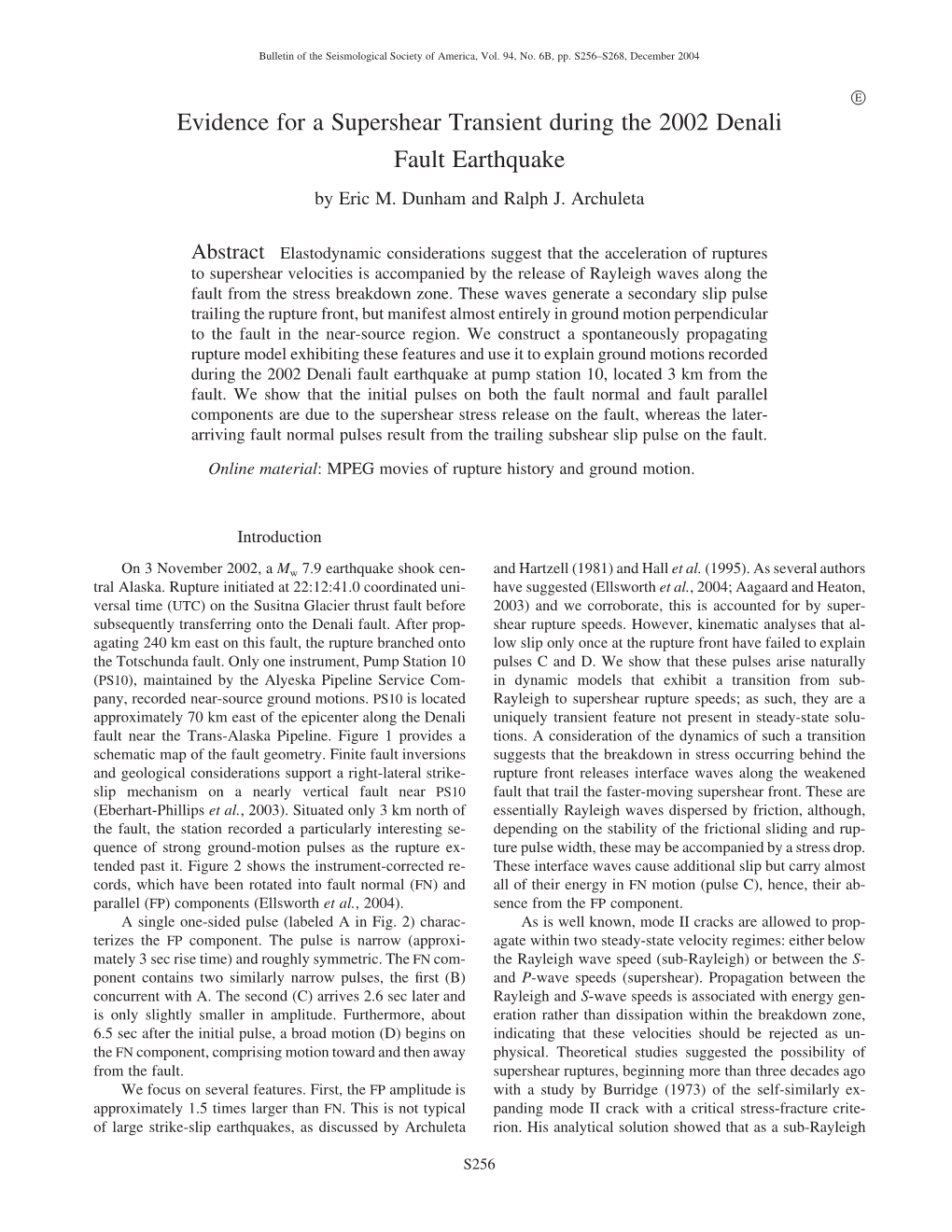 Evidence for a Supershear Transient During the 2002 Denali Fault Earthquake by Eric M