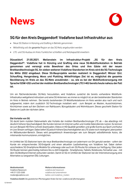 5G Für Den Kreis Deggendorf: Vodafone Baut