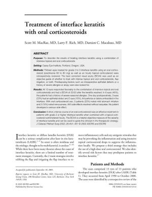 Treatment of Interface Keratitis with Oral Corticosteroids