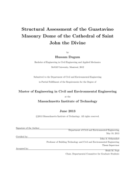 Structural Assessment of the Guastavino Masonry Dome of the Cathedral of Saint John the Divine