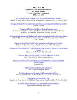 ABSTRACTS Rio Grande Valley Horticultural Society 60Th Annual Institute TAMU - Kingsville, Citrus Center 20 January 2006