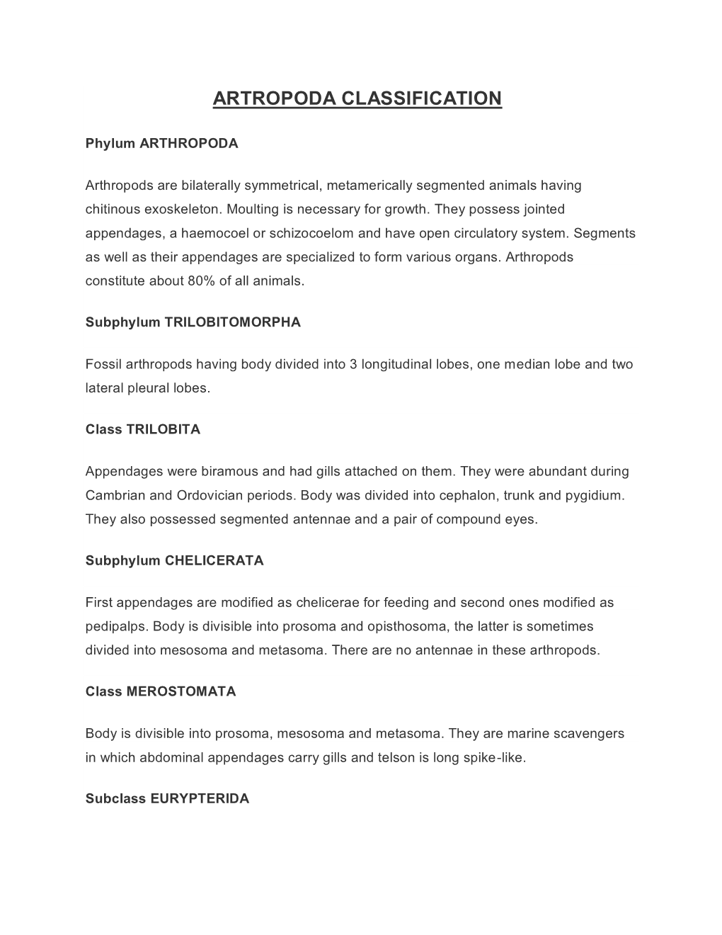 Artropoda Classification