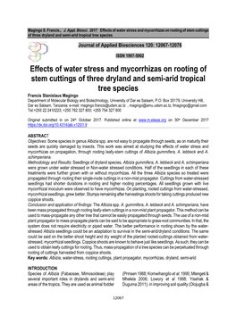 Effects of Water Stress and Mycorrhizas on Rooting of Stem