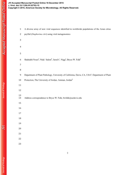 1 a Diverse Array of New Viral Sequences Identified in Worldwide Populations of the Asian Citrus