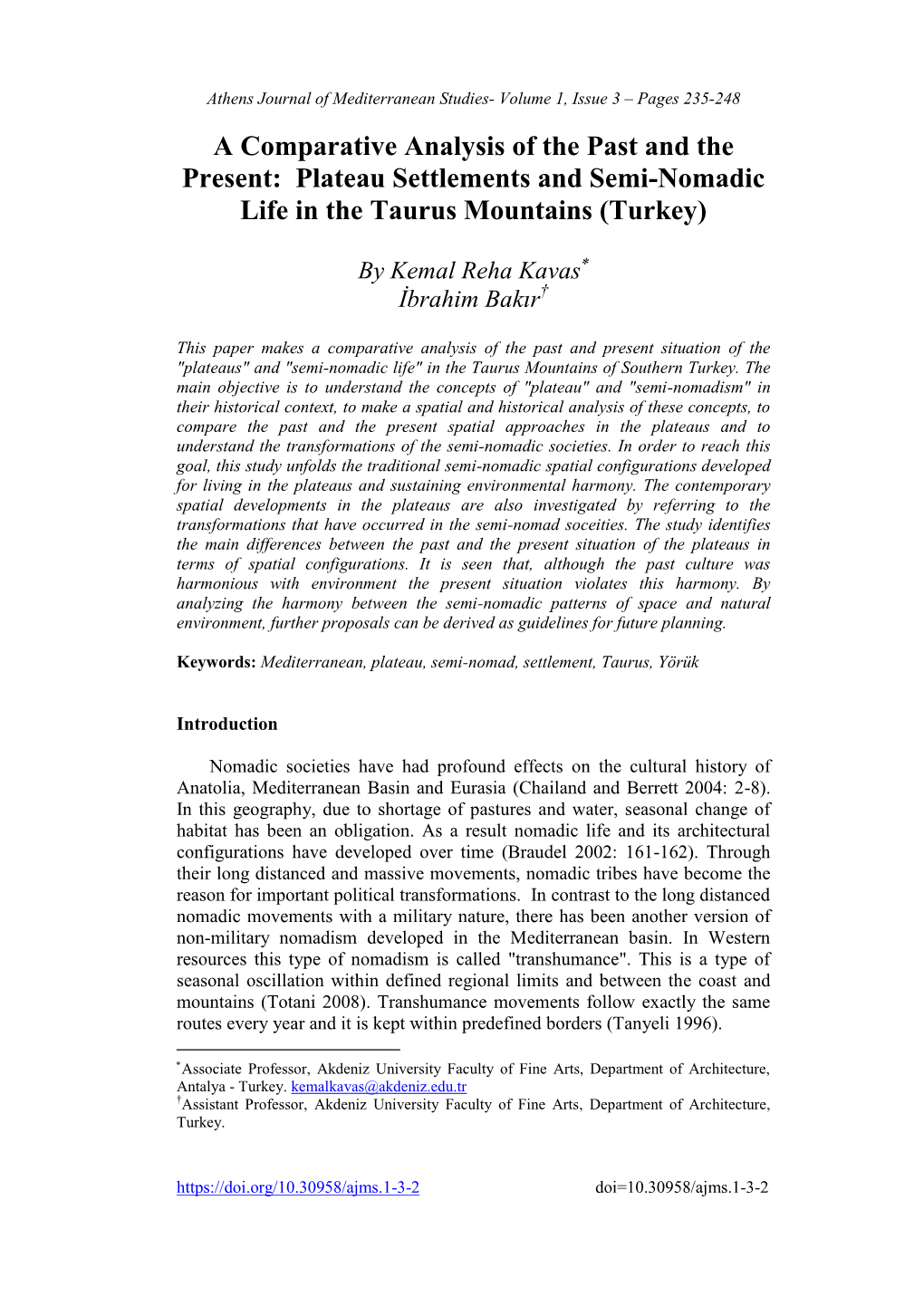 Plateau Settlements and Semi-Nomadic Life in the Taurus Mountains (Turkey)