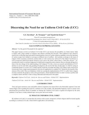 Discerning the Need for an Uniform Civil Code (UCC)