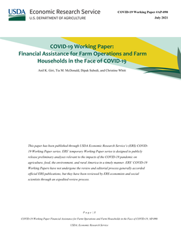Financial Assistance for Farm Operations and Farm Households in the Face of COVID-19
