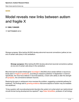 Model Reveals New Links Between Autism and Fragile X