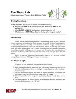 The Photo Lab Louis Abramson, Yeunjin Kim, & Nicole Fields