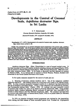 Developments in the Control of Coconut' in Sri Lanka