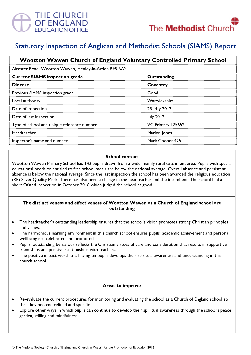 Statutory Inspection of Anglican and Methodist Schools (SIAMS) Report