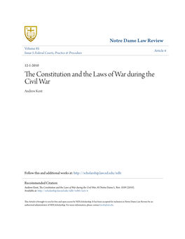 The Constitution and the Laws of War During the Civil War, 85 Notre Dame L