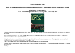 Lancia Production Data from the Book Carrozzeria Boneschi Edited By