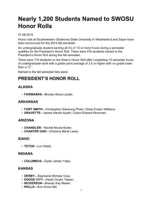 01-08-2015 Nearly 1,200 Students Named to SWOSU Honor Rolls