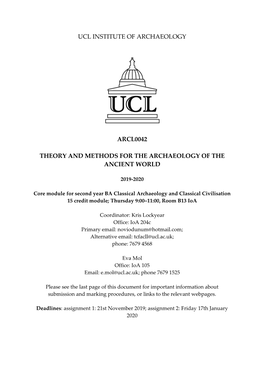 Arcl2044 Theory and Methods for the Archaeology of the Ancient World