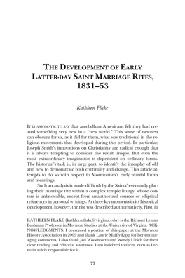 The Development of Early Latter-Day Saint Marriage Rites, 1831–53