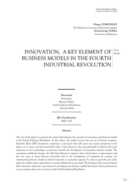 Innovation, a Key Element of Business Models in the Fourth Industrial Revolution