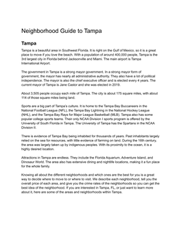 Neighborhood Guide: Tampa