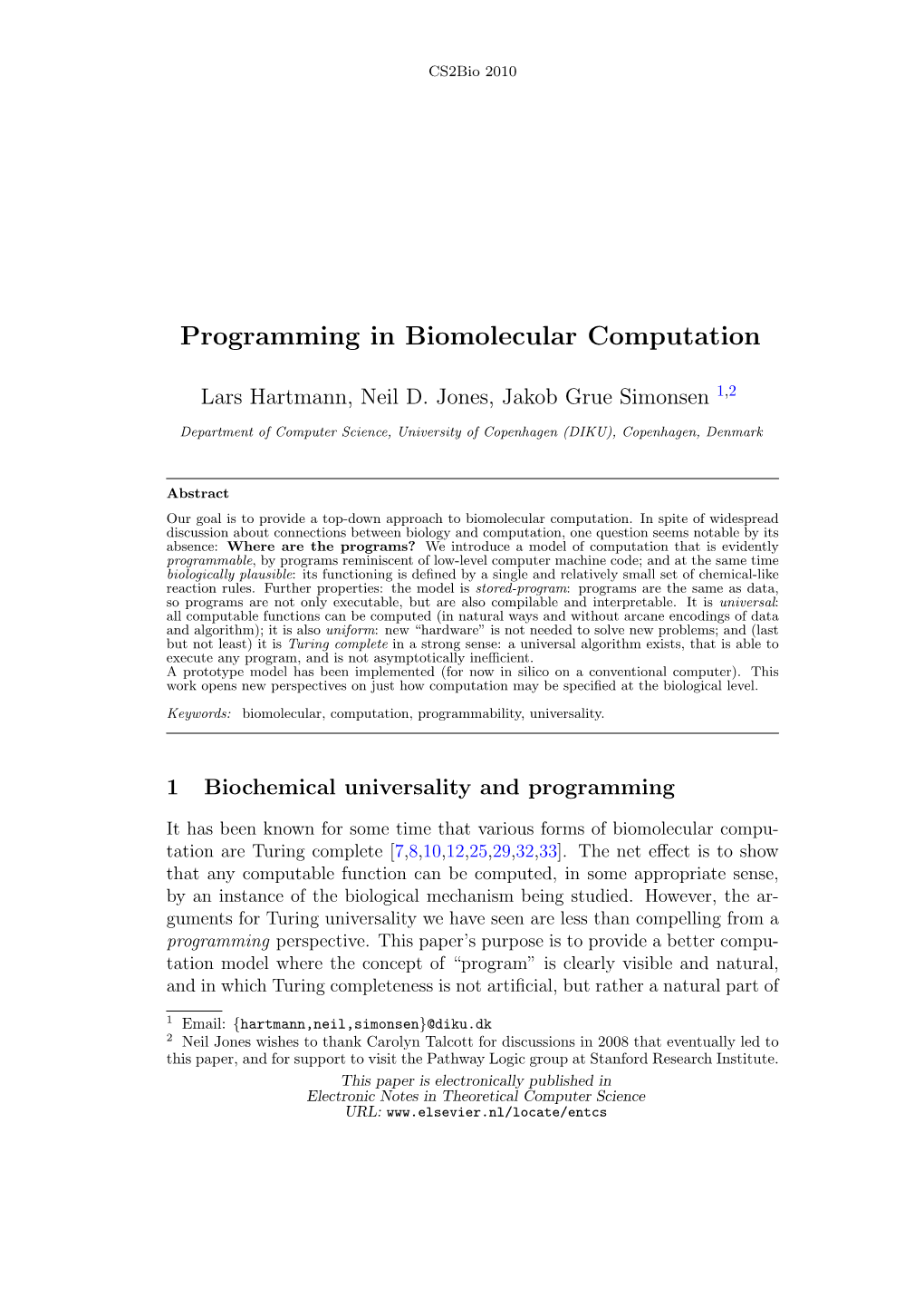 Programming in Biomolecular Computation