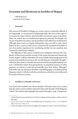 Socratism and Eleaticism in Euclides of Megara